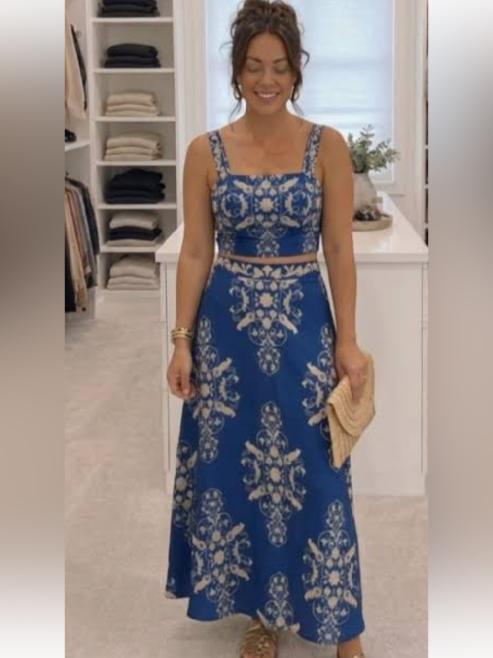 Commense Blue Floral Print Maxi Skirt Set- Elegant Medium